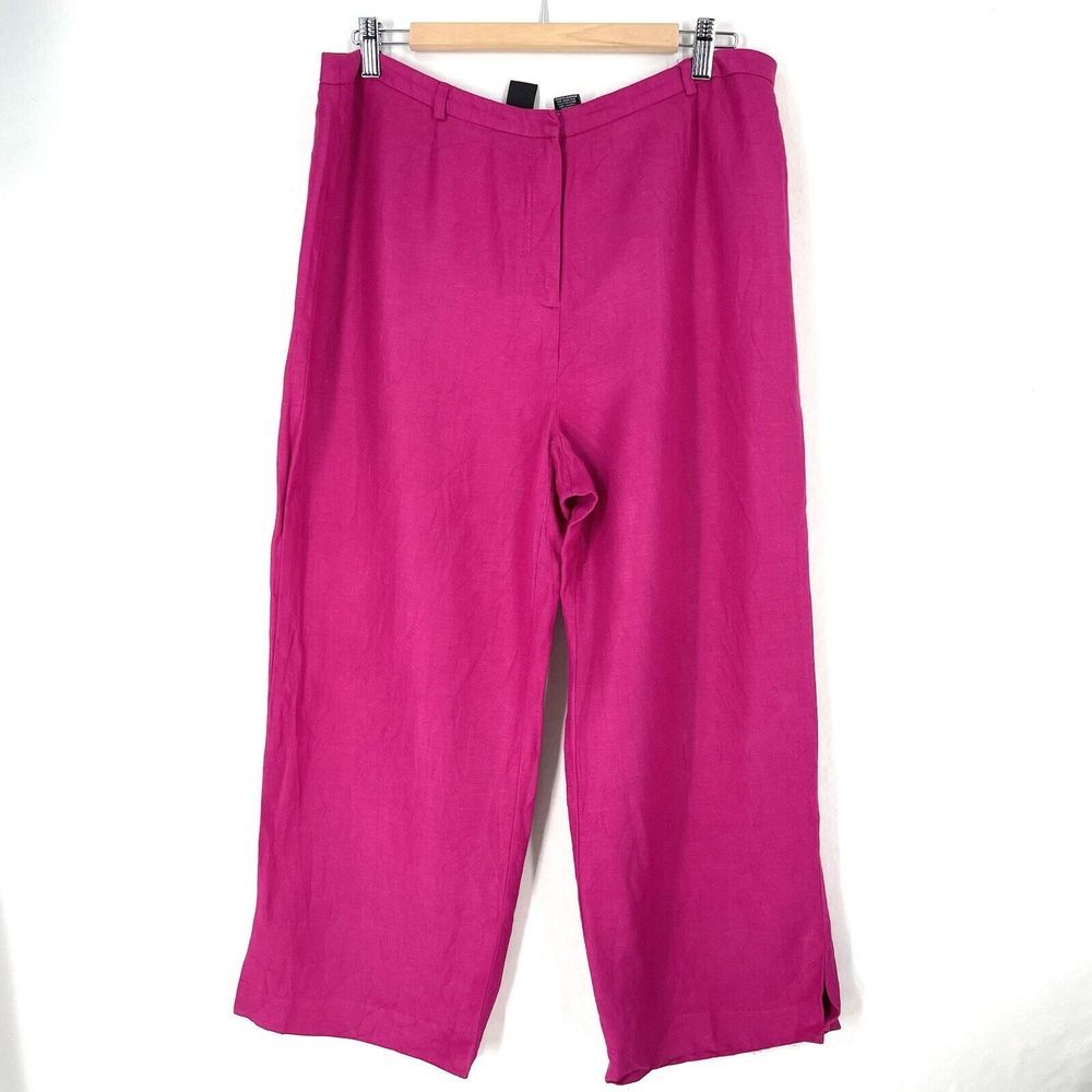Norton McNaughton Linen Blend Crop‎ Pants Women's Size 14 Pink Wide Leg